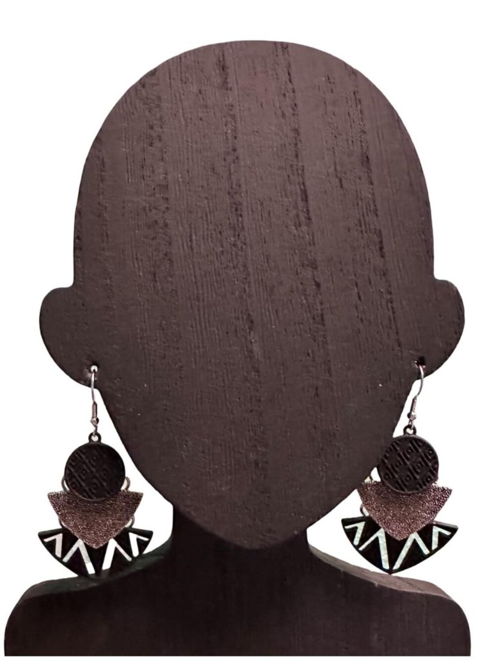 Chandelier Earrings Black Silver Tone Textured Geometric Womens Jewelry 2.5 Inch